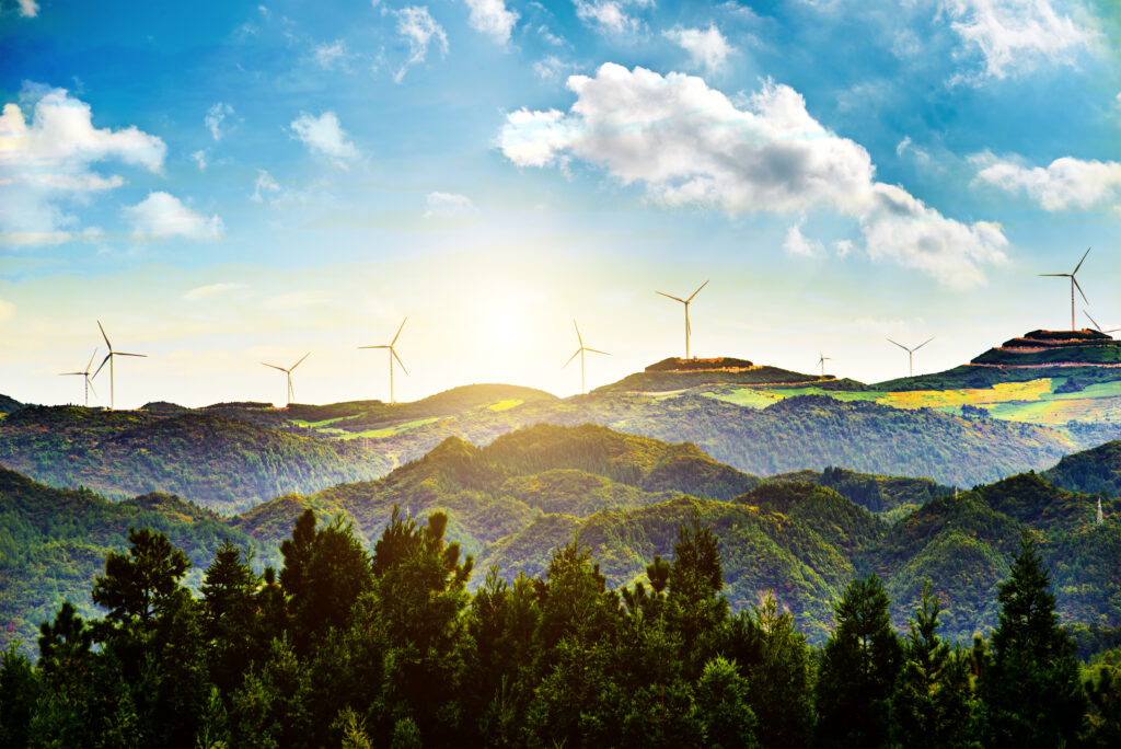 Wind turbines in oiz eolic park. basque country